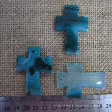Agate bleu sarcelle Croix pendentif, pierre précieuse Croix pendentif